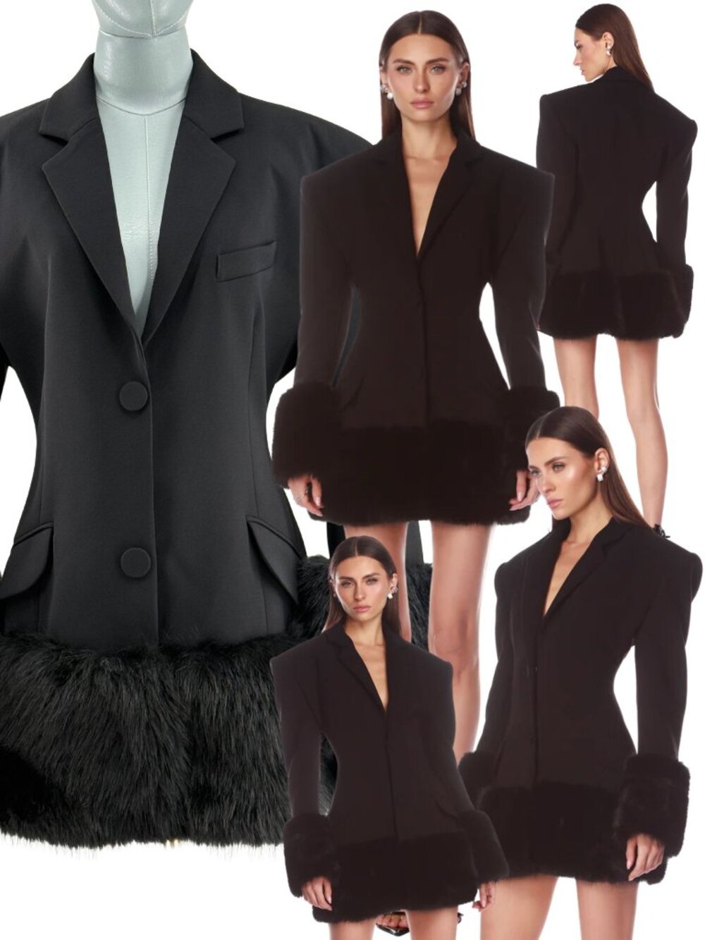 🆕 BRONX & BANCO 🧿 NWOT Emerson Black Faux Fur Trimmed Blazer Dress, Sz S US 4